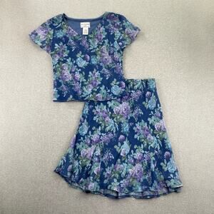 90s VTG Karin Stevens 2-pc Skirt Set 10P Blue Fairycore Ruffle Dreamy Whimsical